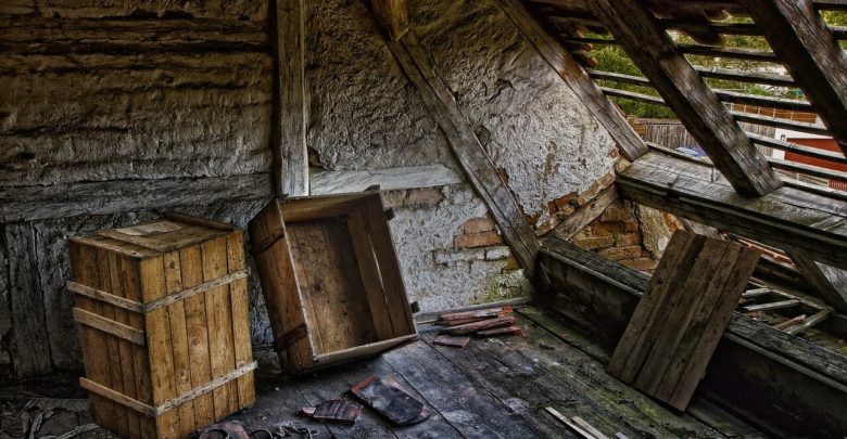 Wooden crates in an abandoned house
